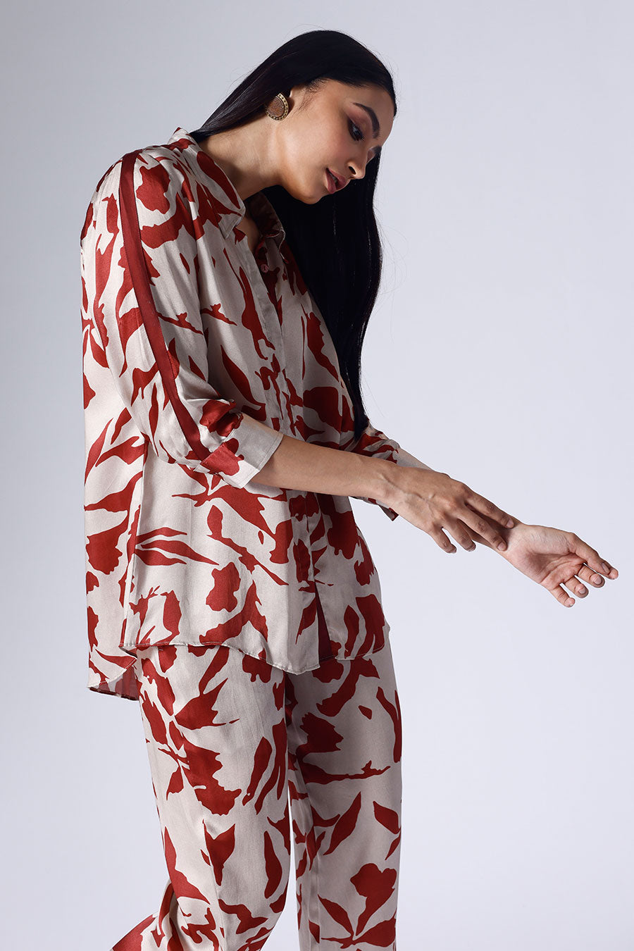 Taupe Foliage Shirt & Pant Co-Ord Set