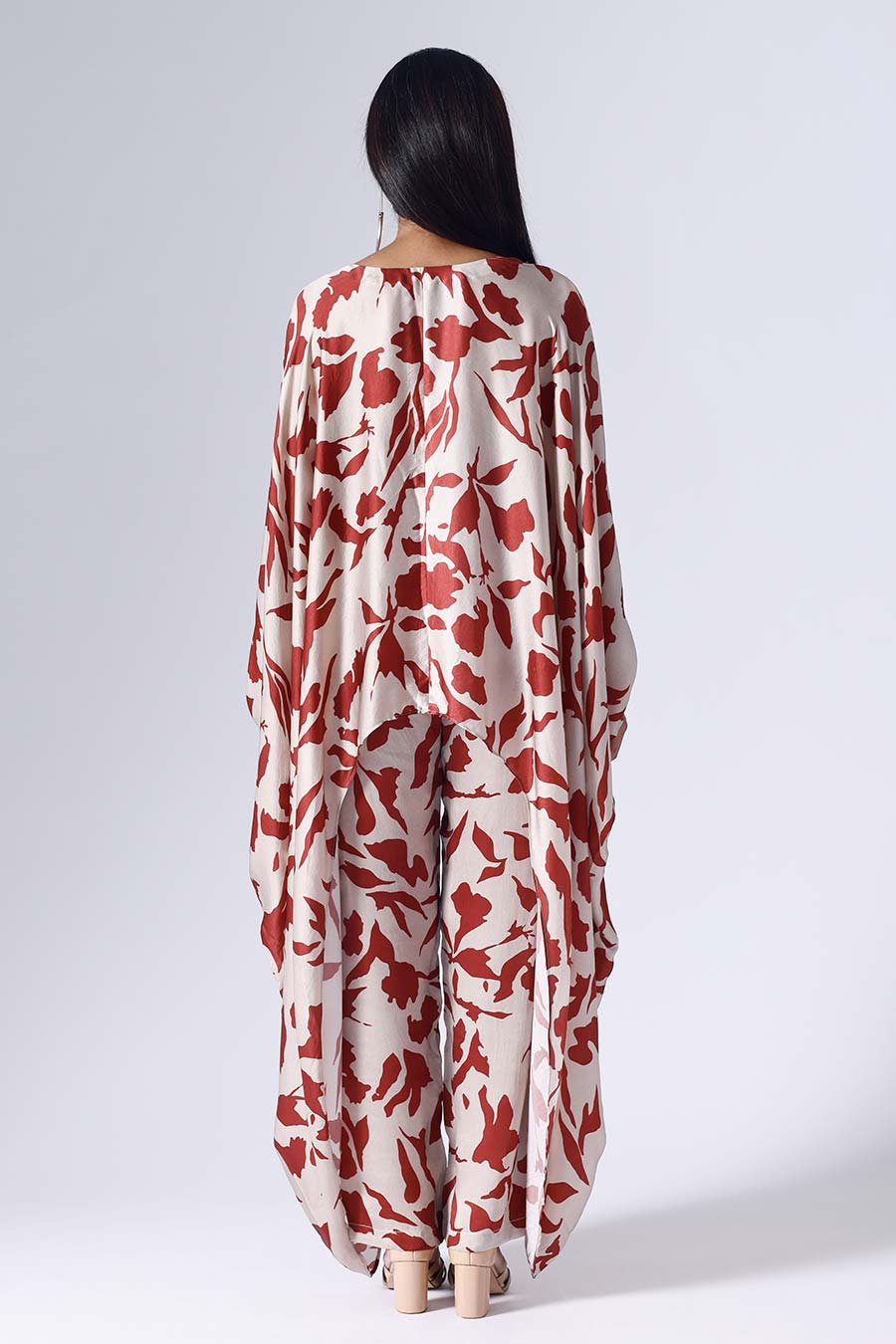 Maroon & Taupe Foliage Poncho Set