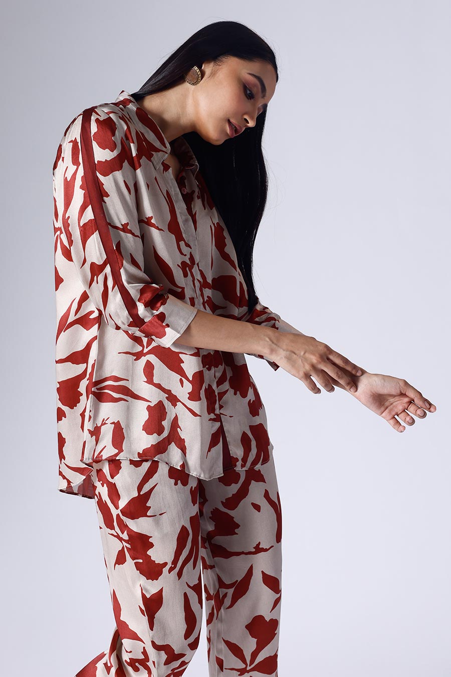 Maroon & Taupe Foliage Shirt