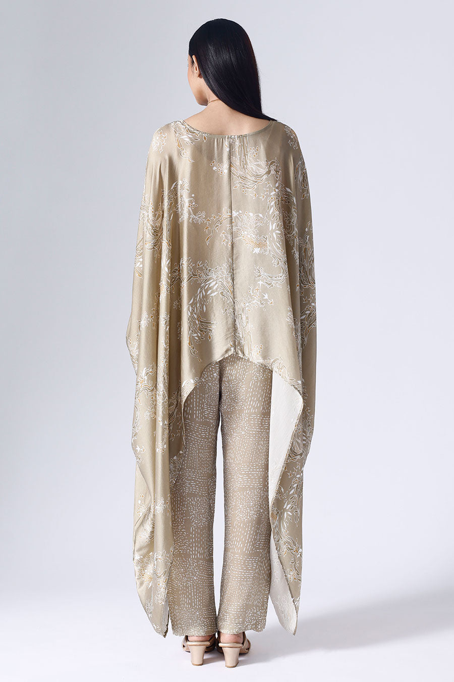 Beige Lotus Poncho Set
