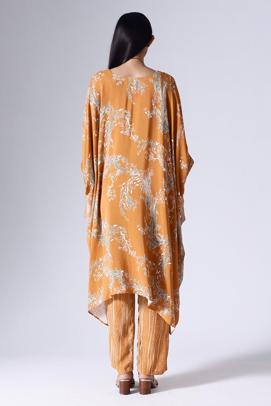 Orange Lotus Long Kaftan Set