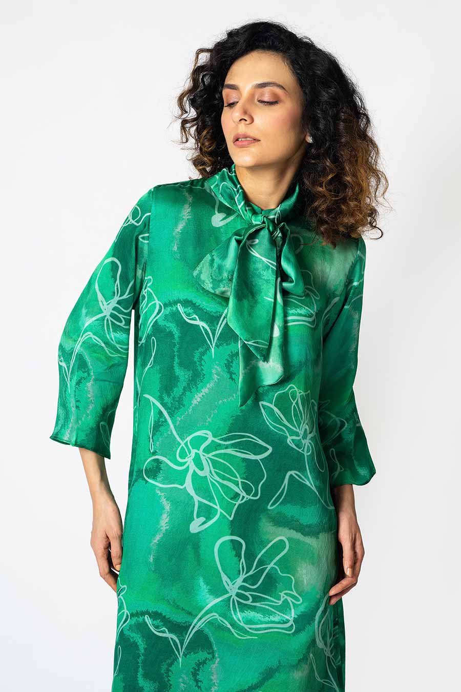 Green Marbled Floral Printed Tunic & Pant Set