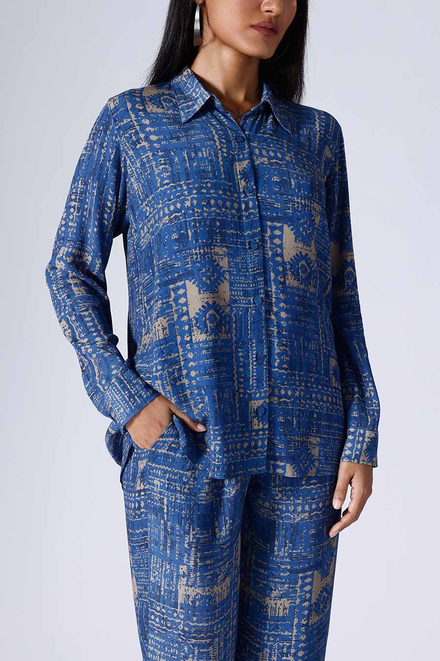 Blue Moroccon Shirt & Pant Co-Ord Set