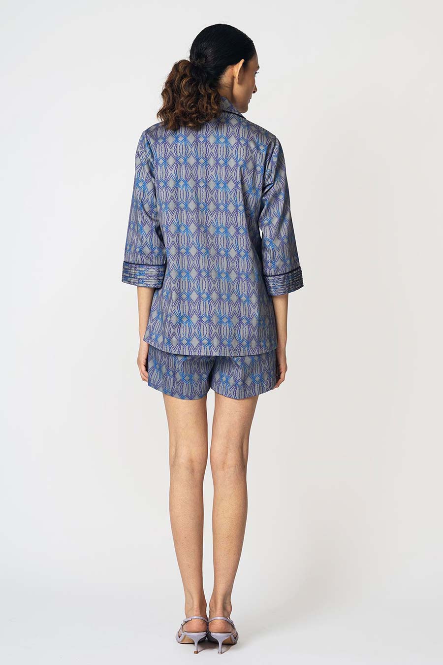 Grey Rhombus Printed Shirt & Shorts Co-Ord Set