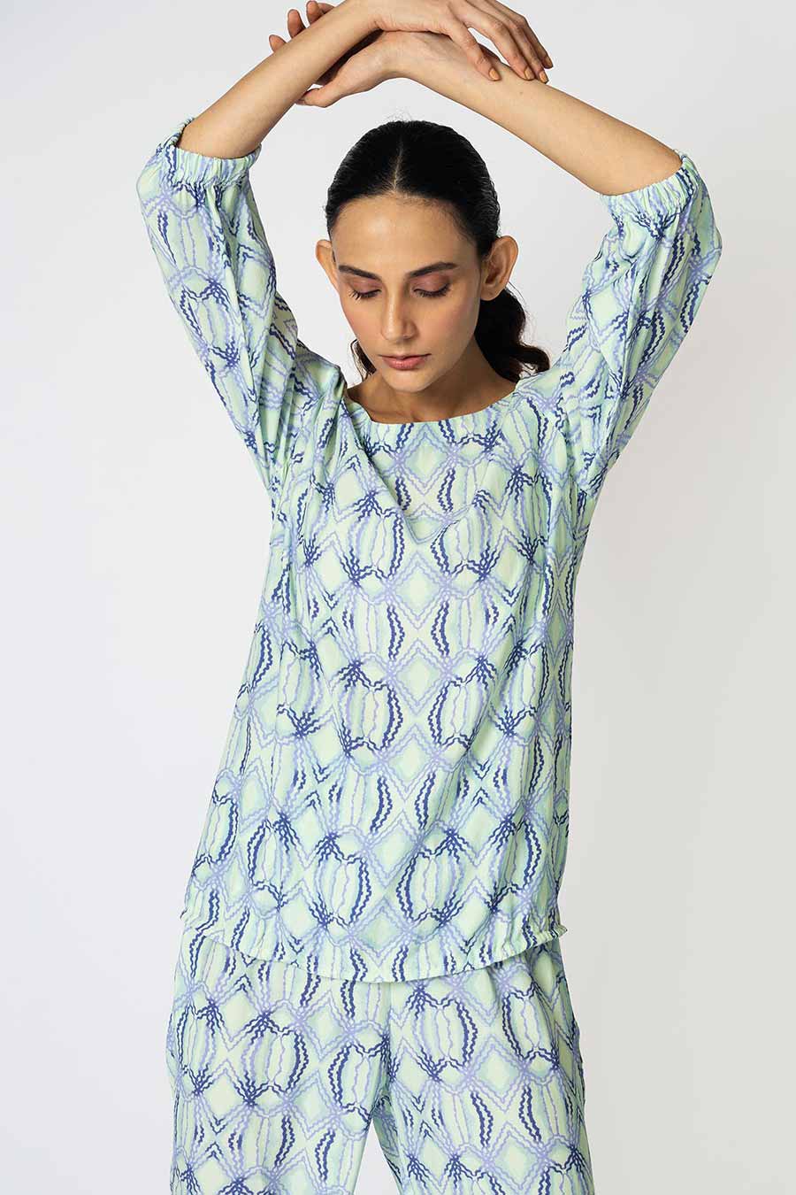 Mint & Purple Rhombus Printed Top