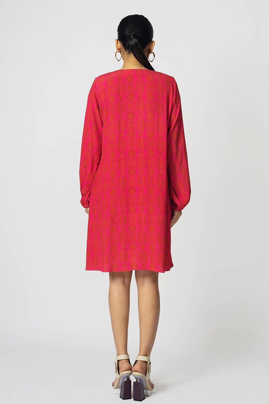 Red Rhombus Printed Shift Dress