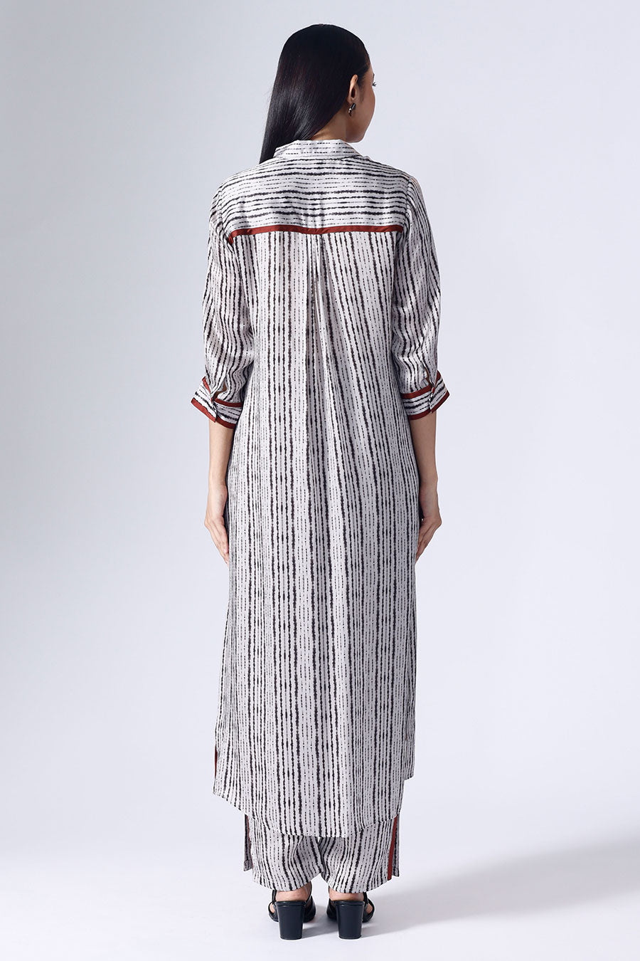 Black & White Shibori Long Tunic With Pant Set