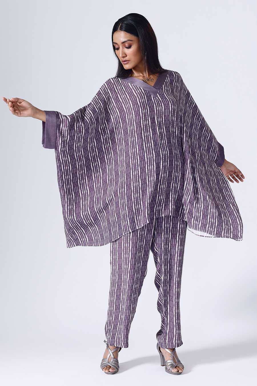 Plum Shibori Short Kaftan Set