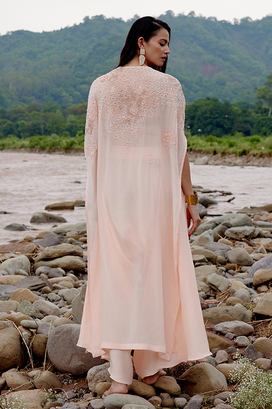 Peach Enigma Embroidered Kaftan & Pant Set