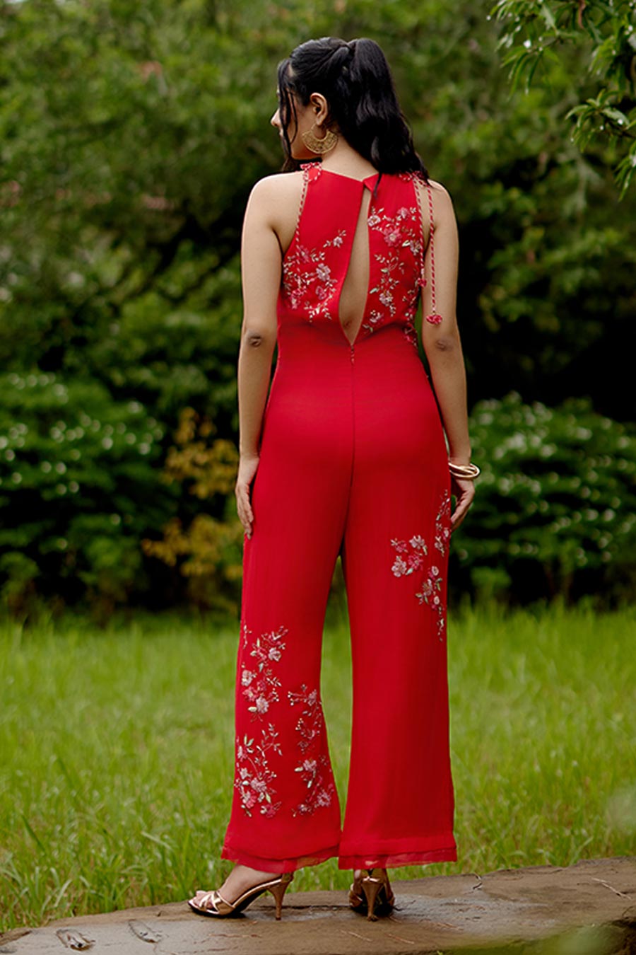 Red Peonie Embroidered Jumpsuit