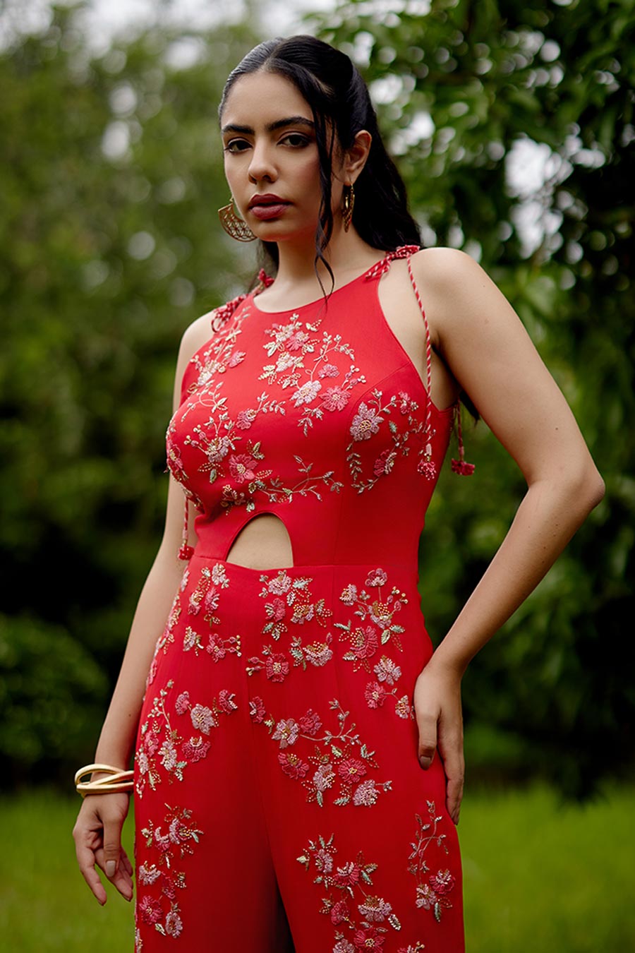 Red Peonie Embroidered Jumpsuit