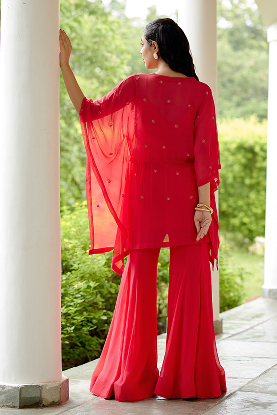 Red Zinnia Embroidered Kaftan & Pant Set
