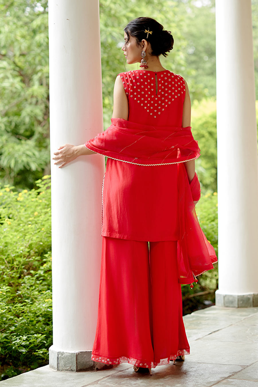 Red Ayesha Embroidered Overlap Kurta Set