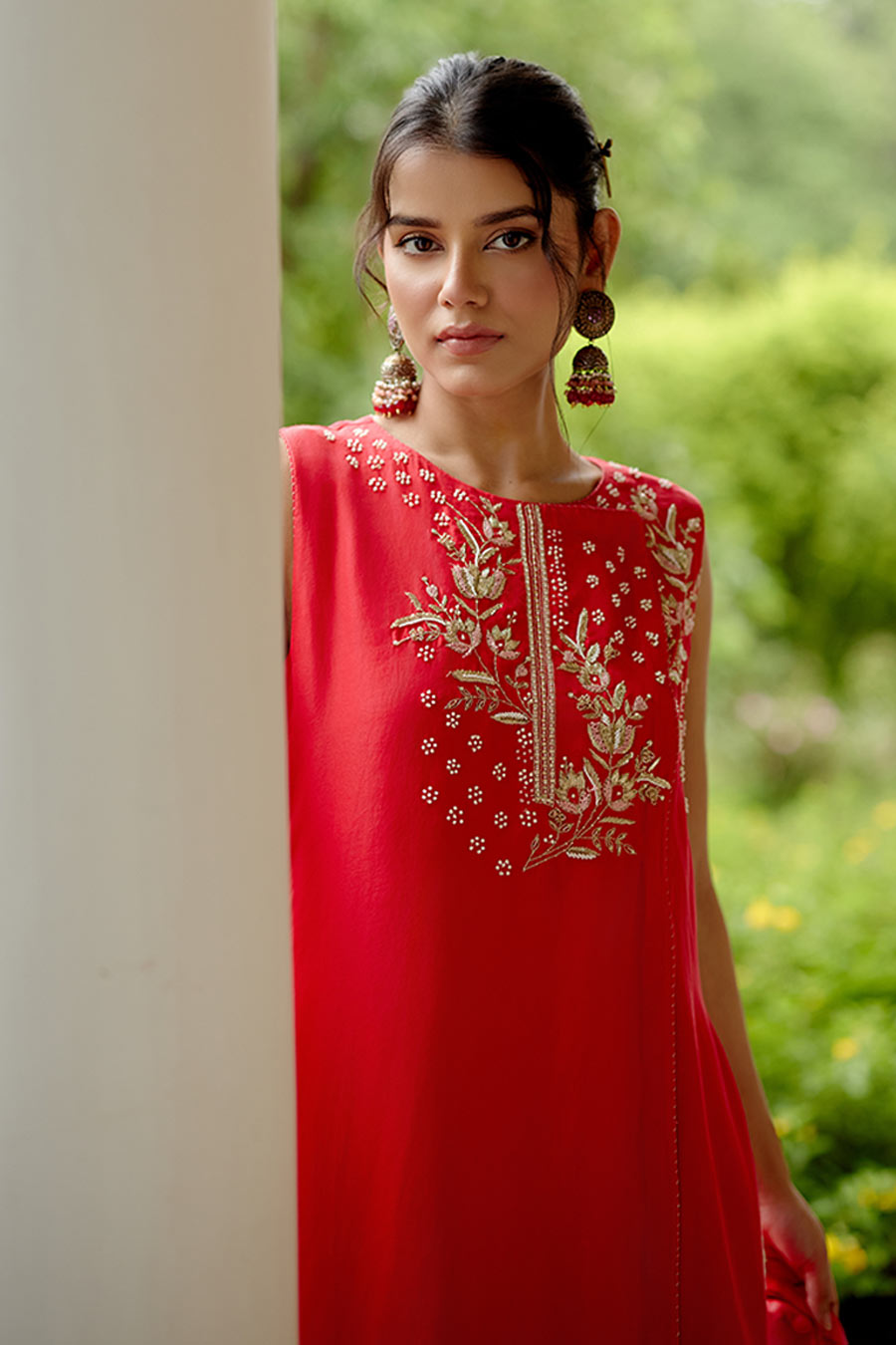 Red Ayesha Embroidered Overlap Kurta Set