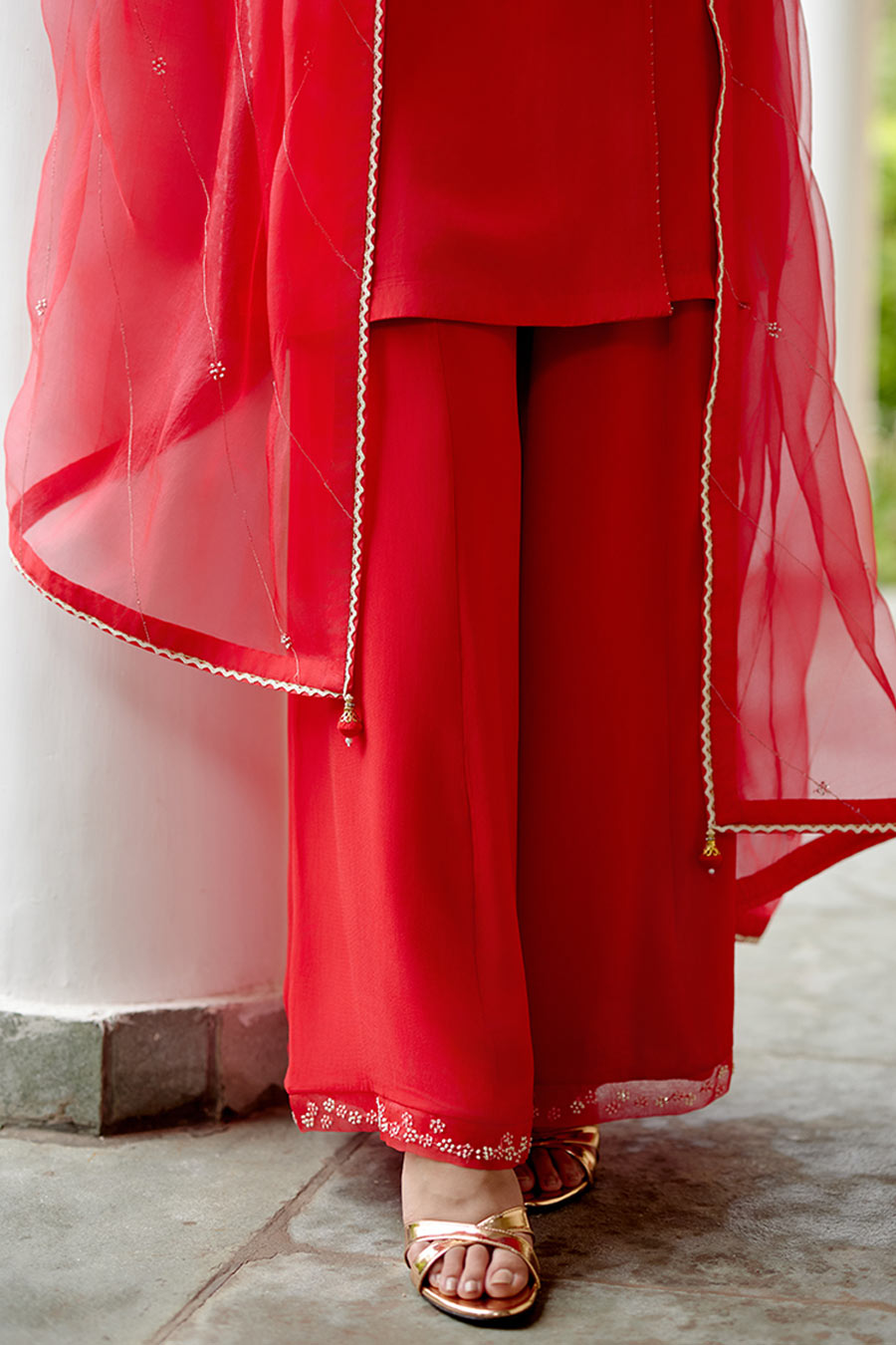 Red Ayesha Embroidered Overlap Kurta Set