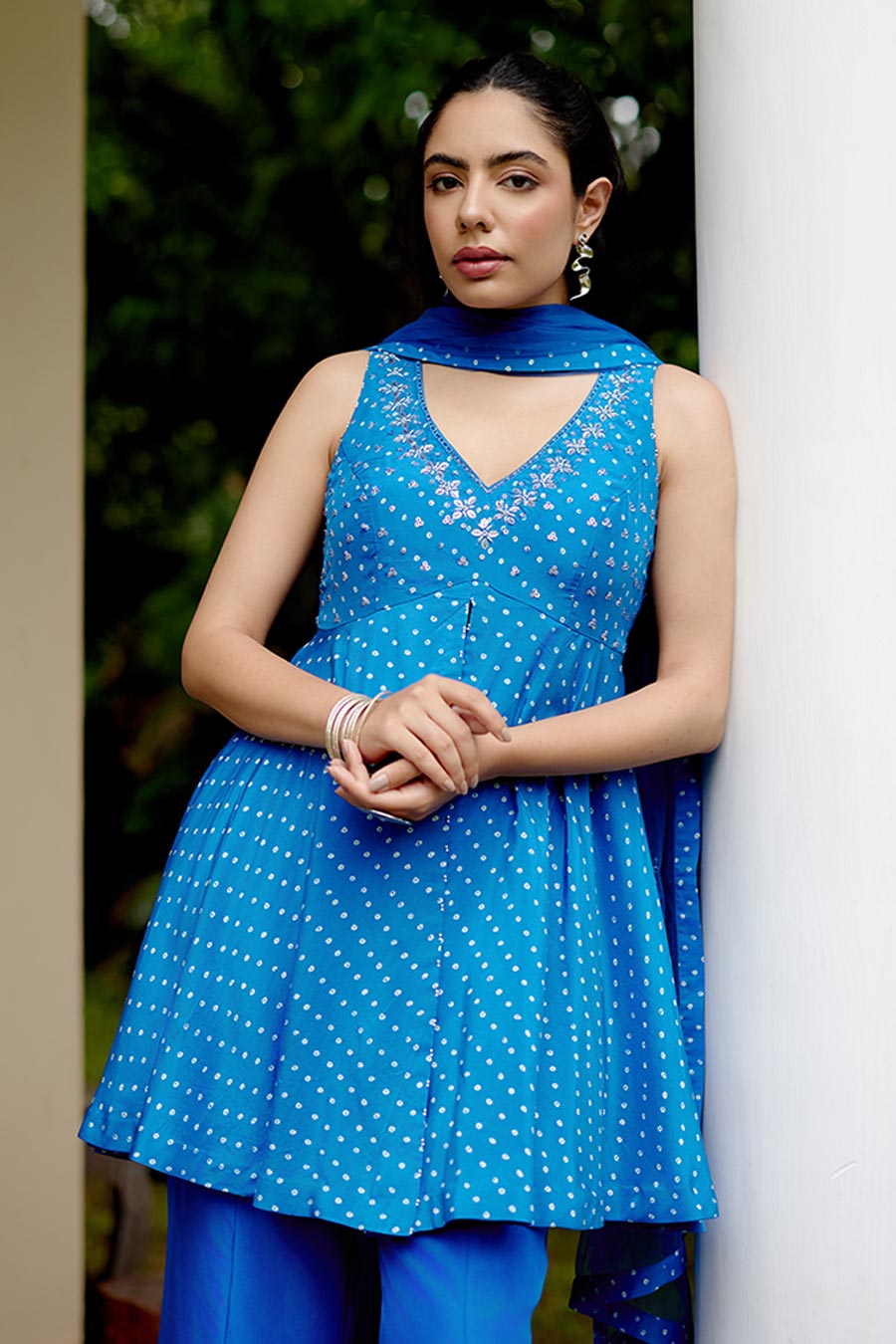 Royal Blue Aelora Embroidered Flared Kurta Set