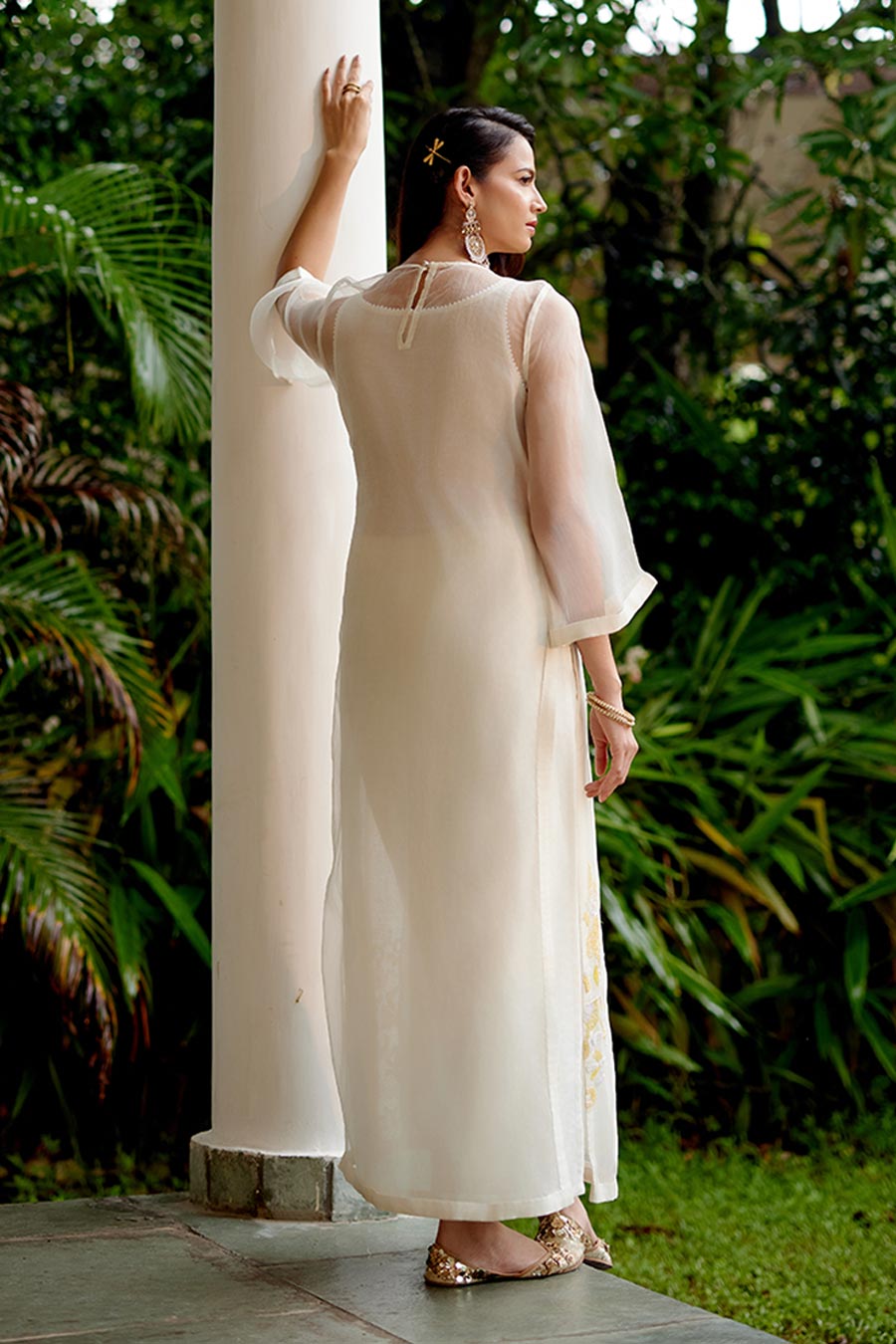 Ivory Embroidered Tunic-Style Dress