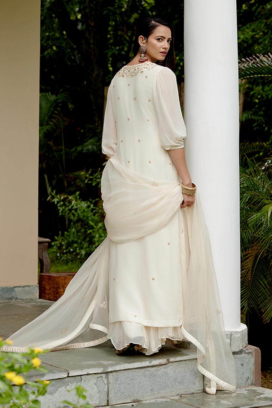 Ivory Elora Embroidered Sharara Set