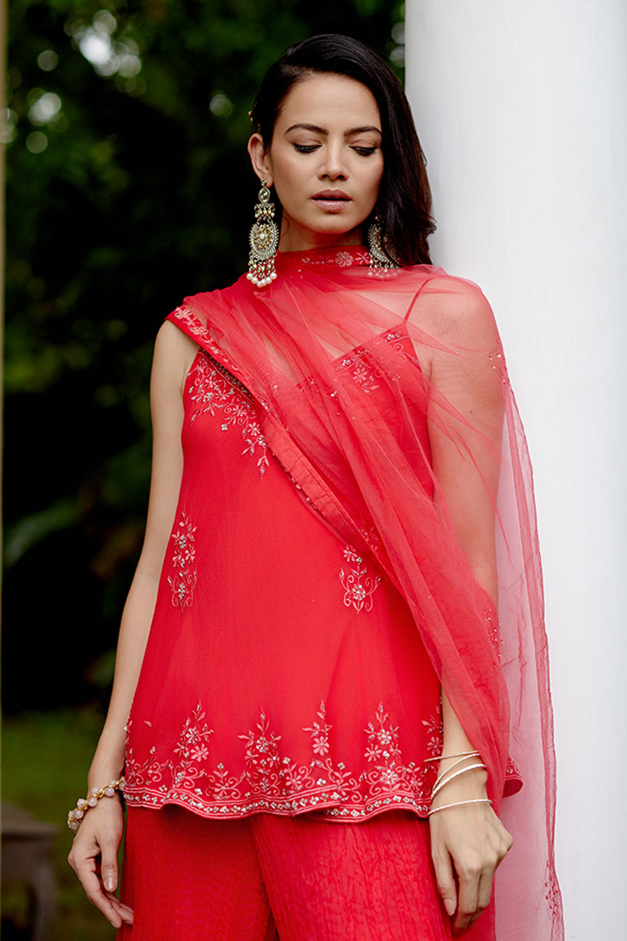 Red Hamra Embroidered Peplum Kurta Set