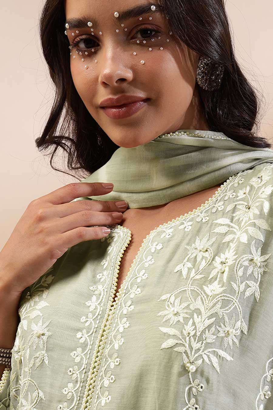 Sage Green Inara Embroidered Long Kurta Set