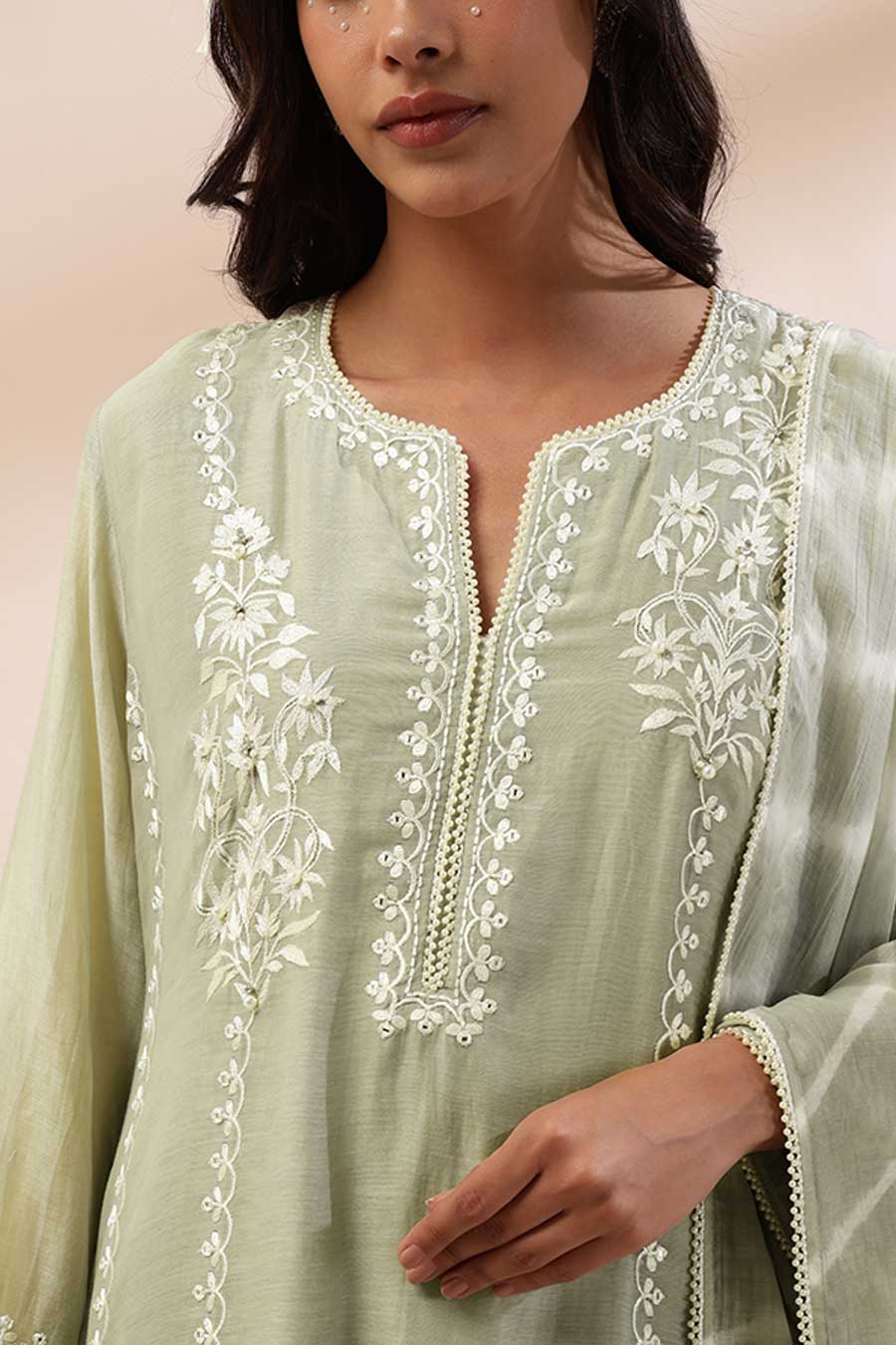 Sage Green Inara Embroidered Long Kurta Set