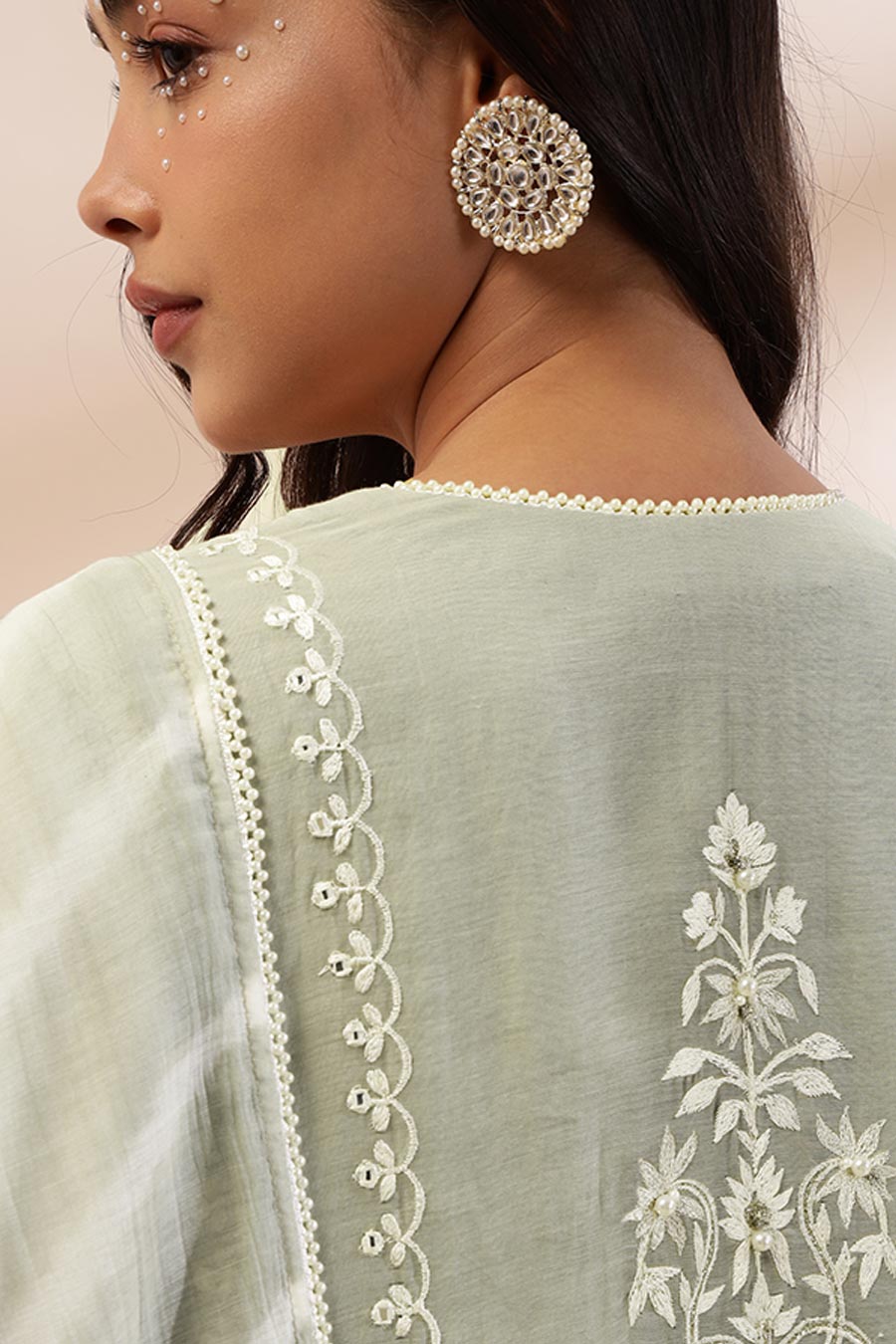 Sage Green Inara Embroidered Long Kurta Set