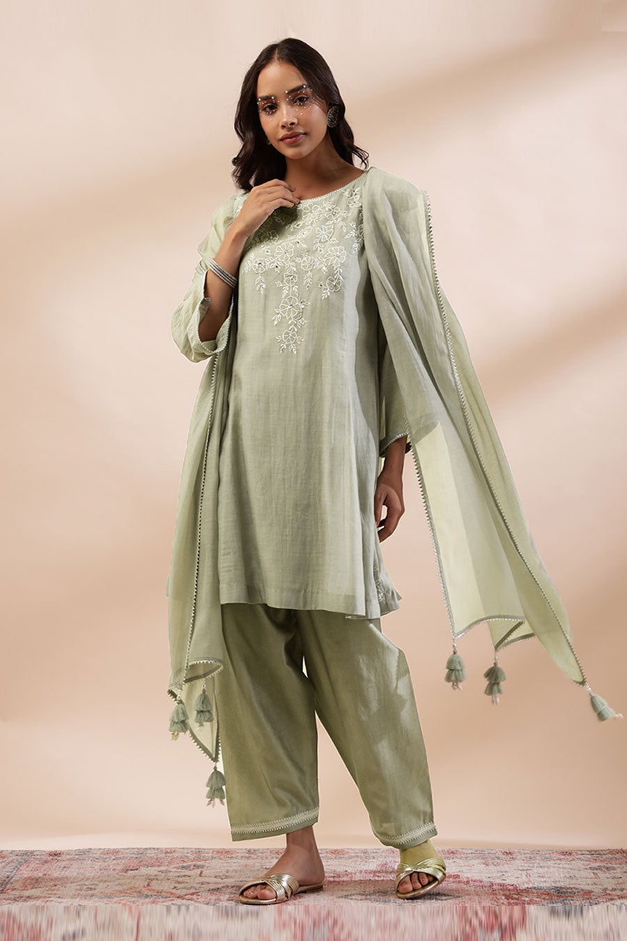 Sage Green Bloom Embroidered Kurta Set