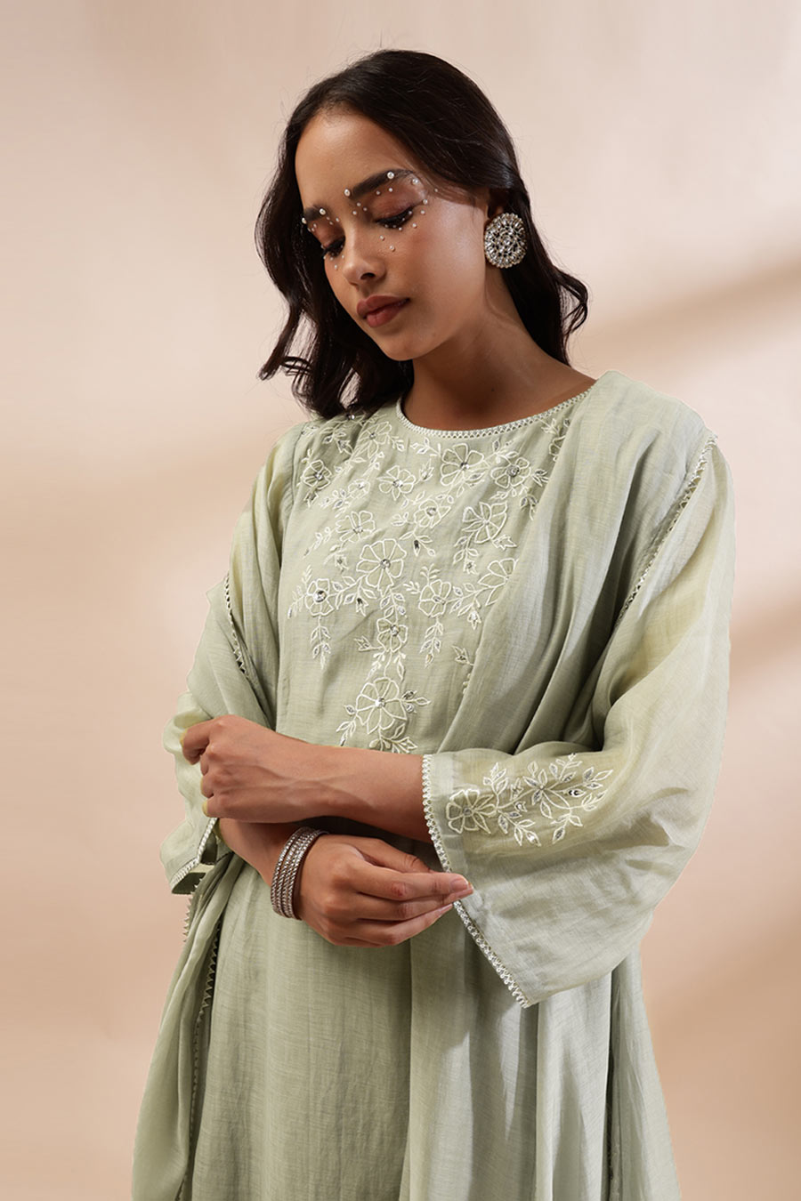 Sage Green Bloom Embroidered Kurta Set