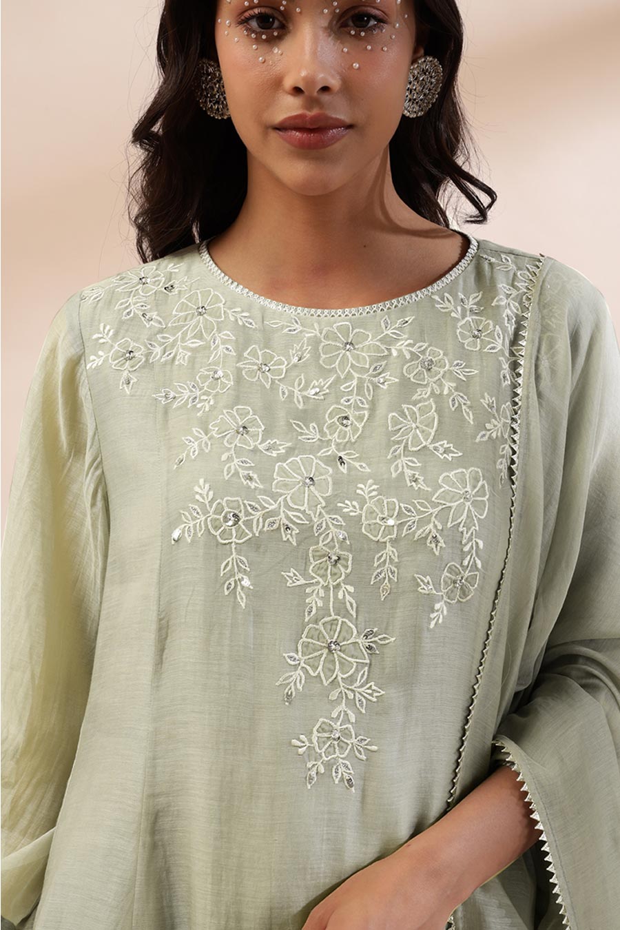 Sage Green Bloom Embroidered Kurta Set