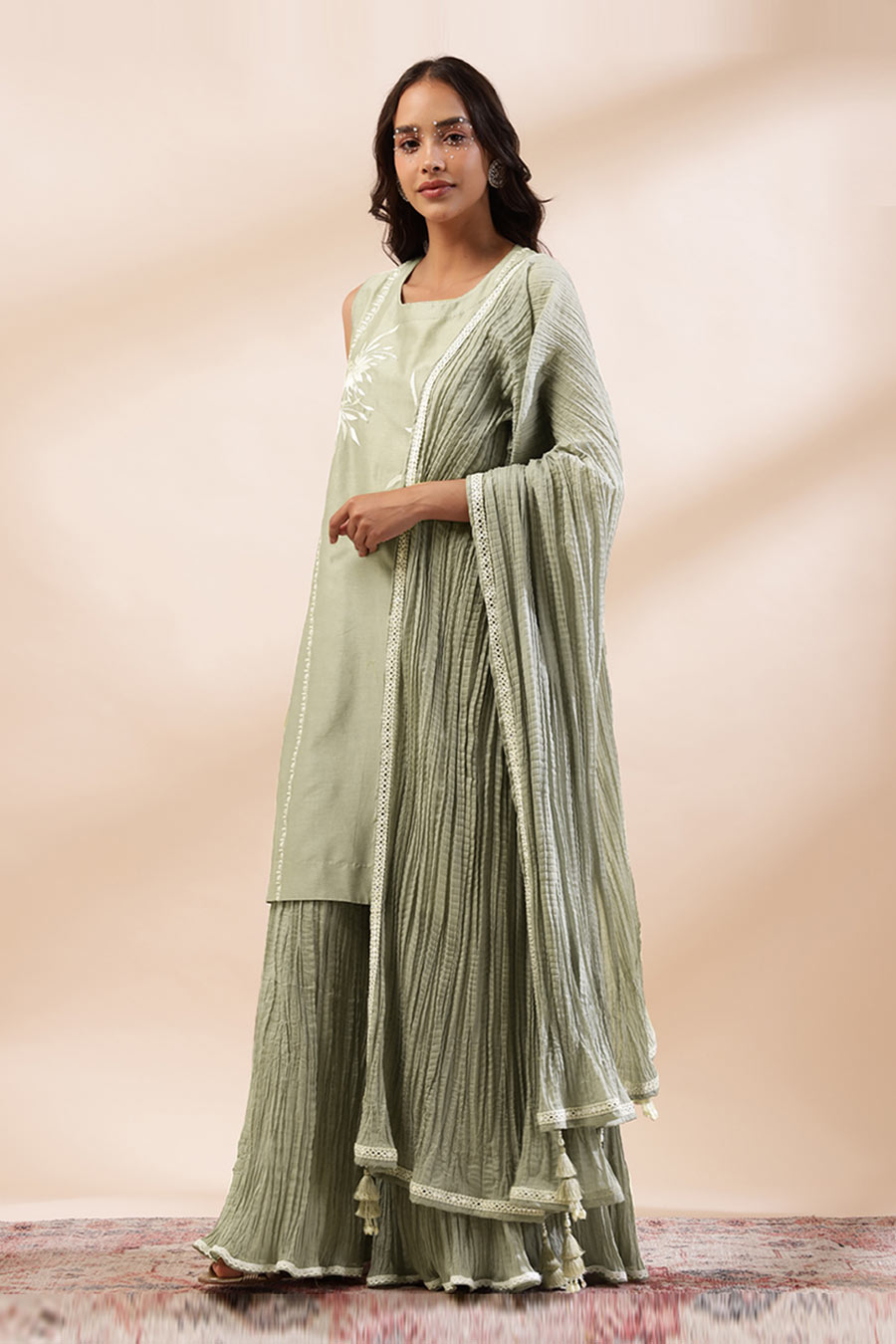Sage Green Zaira Embroidered Sharara Set