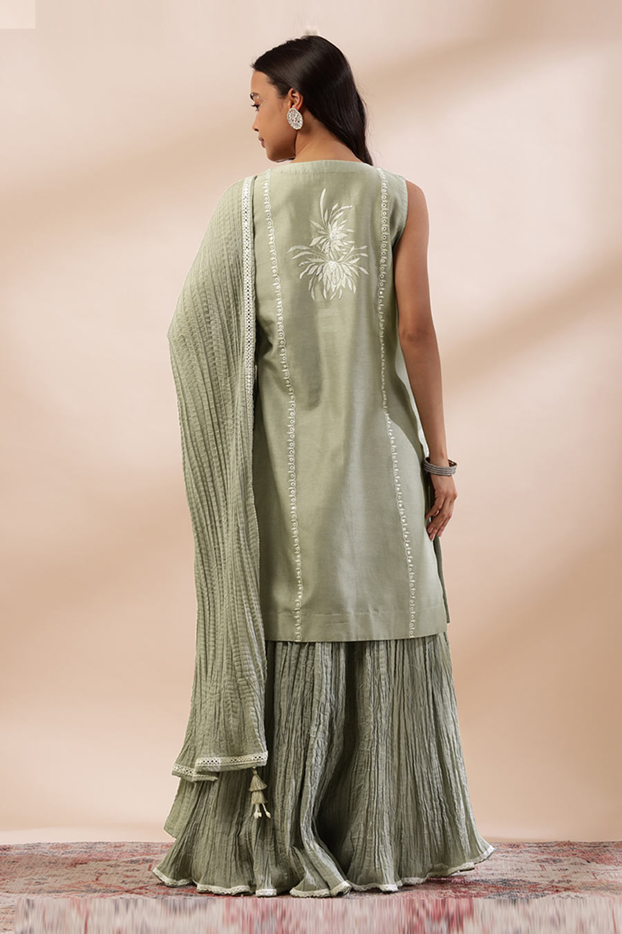 Sage Green Zaira Embroidered Sharara Set