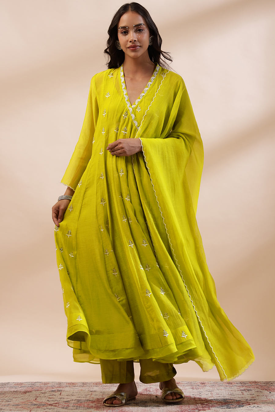 Lime Green Blossia Embroidered Angrakha Set