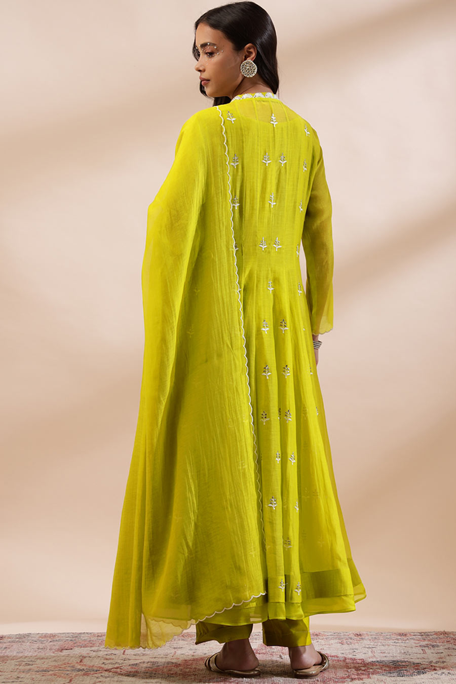 Lime Green Blossia Embroidered Angrakha Set