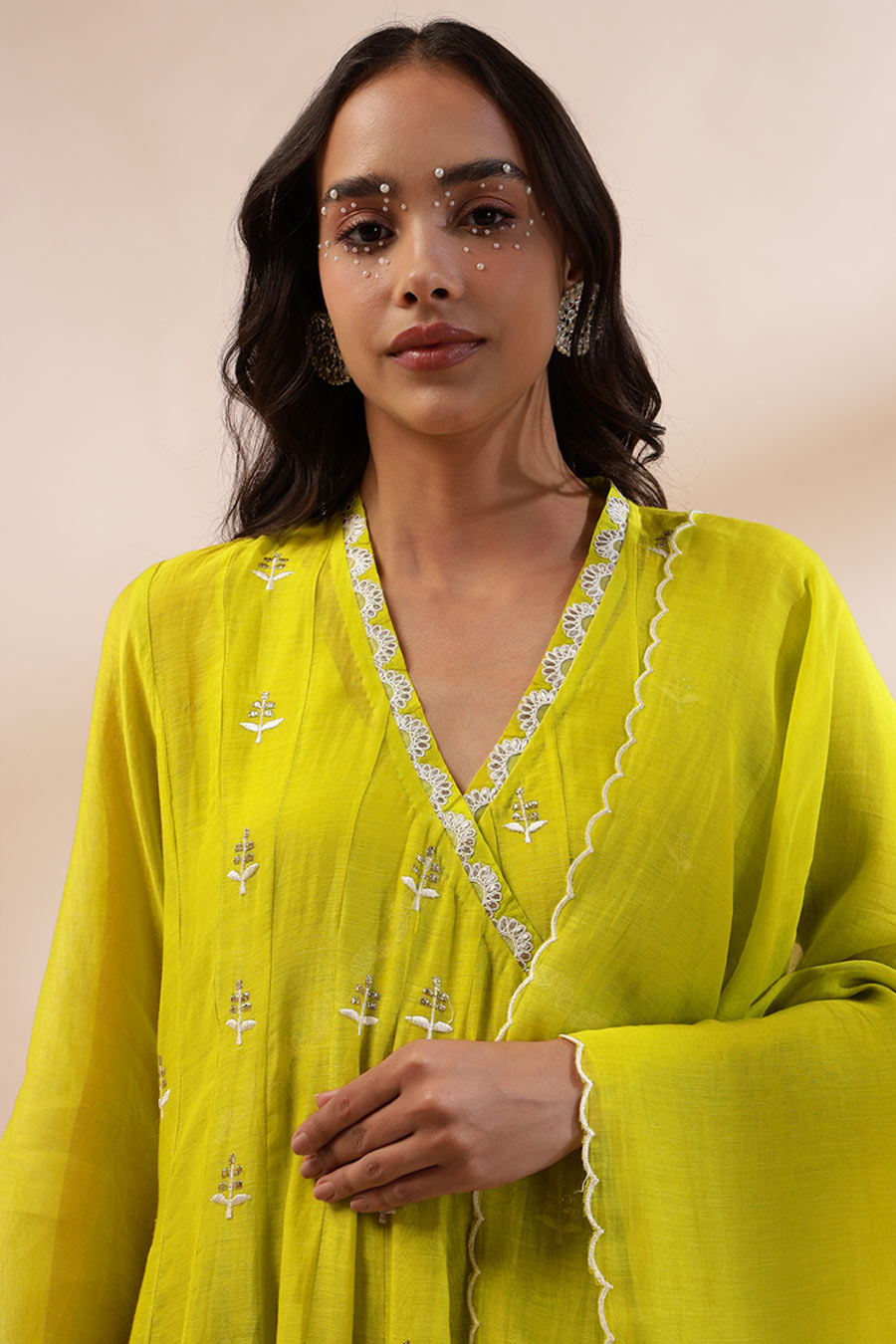Lime Green Blossia Embroidered Angrakha Set