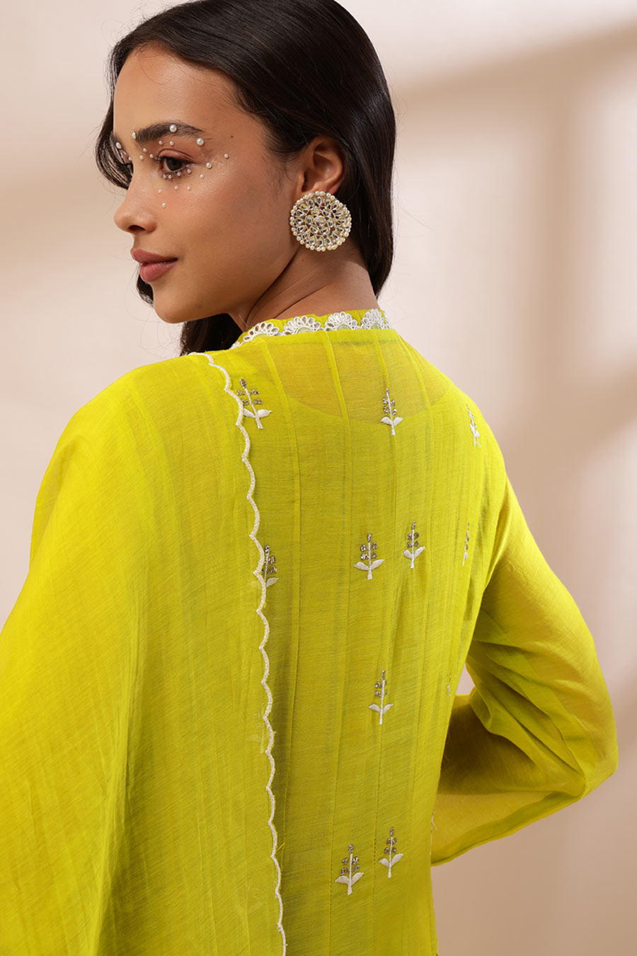 Lime Green Blossia Embroidered Angrakha Set