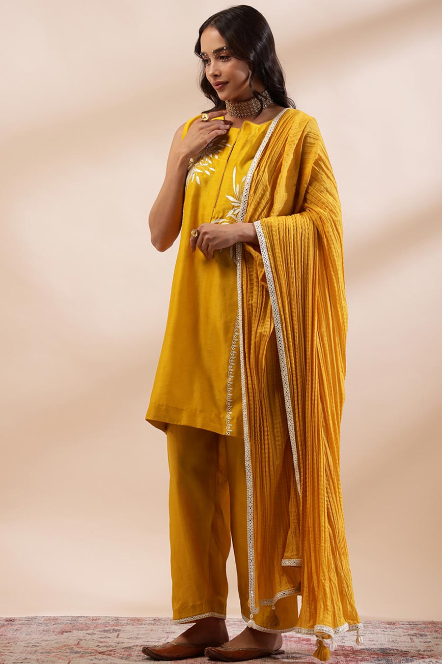 Mustard Zaira Embroidered Short Kurta Set
