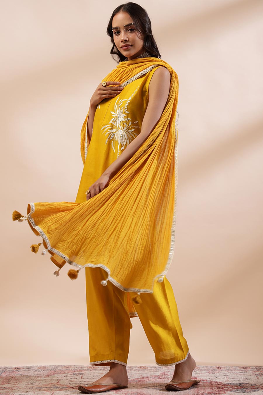 Mustard Zaira Embroidered Short Kurta Set
