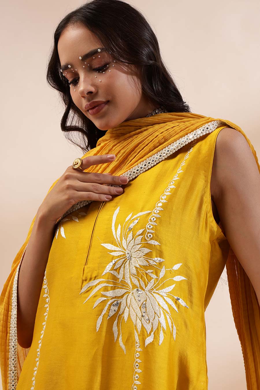 Mustard Zaira Embroidered Short Kurta Set