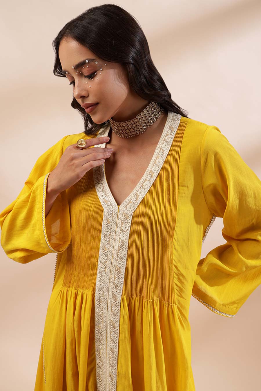 Mustard Afiya Embroidered Anarkali & Pant Set
