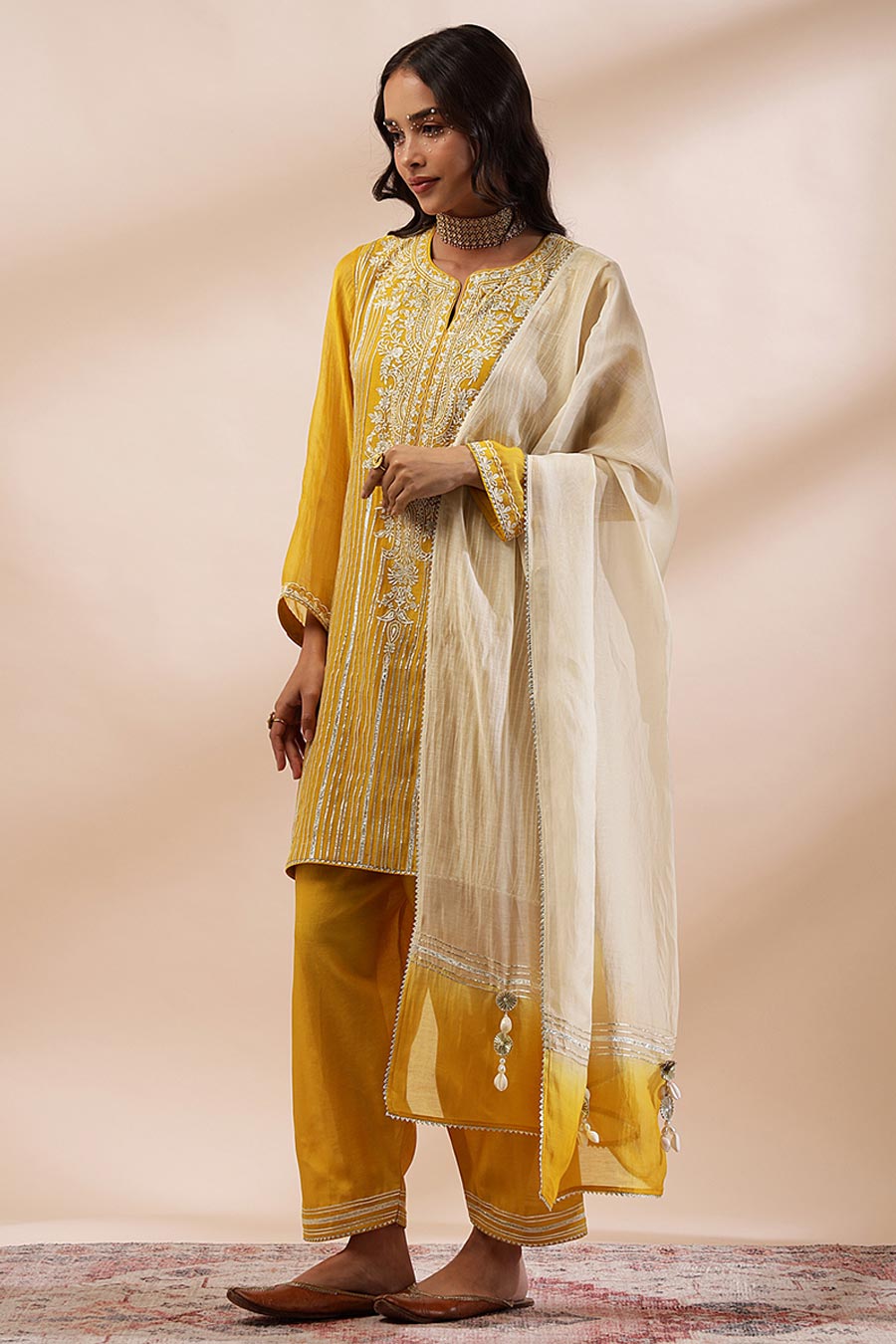 Mustard Noor Embroidered Kurta Set