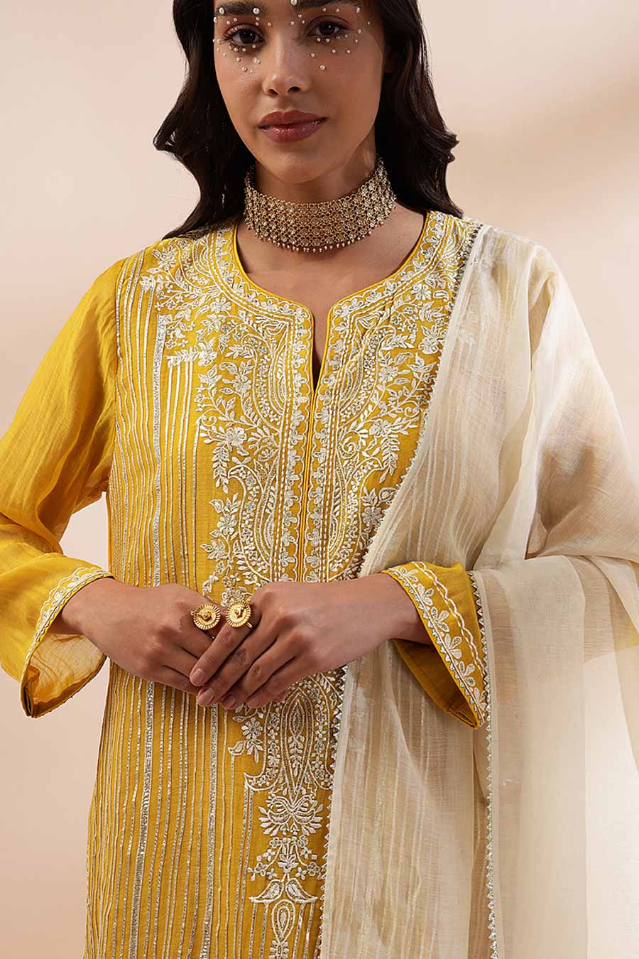 Mustard Noor Embroidered Kurta Set