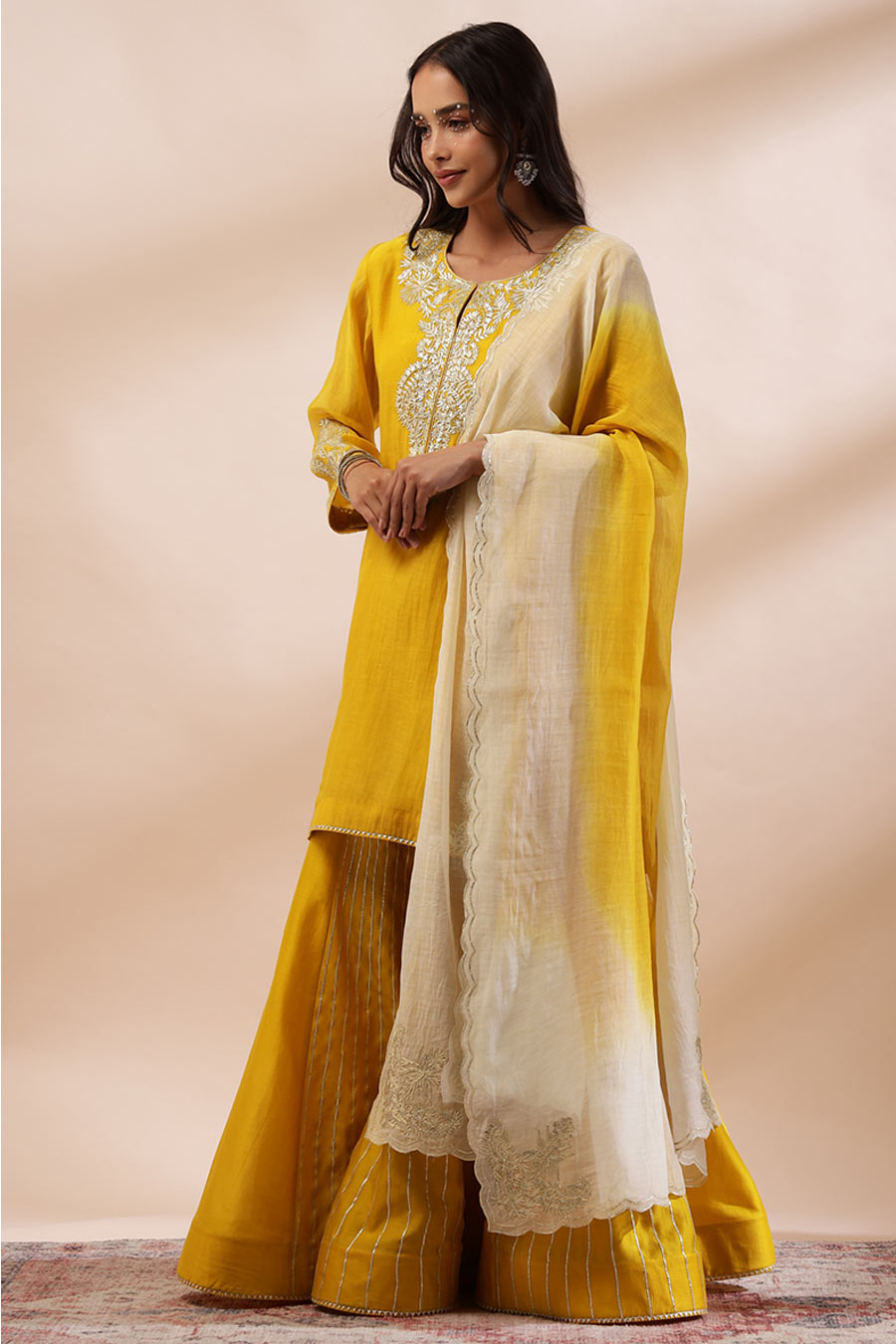 Mustard Afreen Embroidered Sharara Set