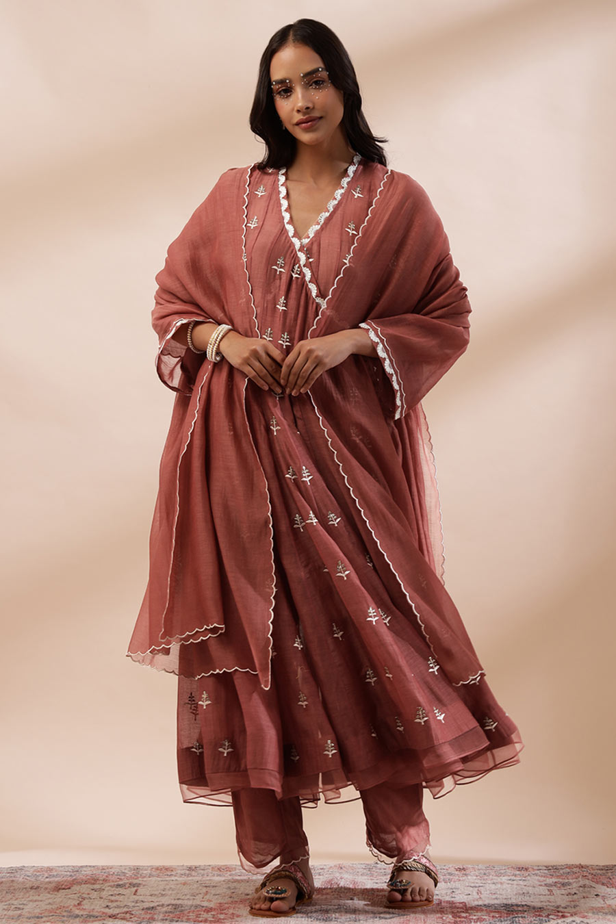 Brown Blossia Embroidered Angrakha Set
