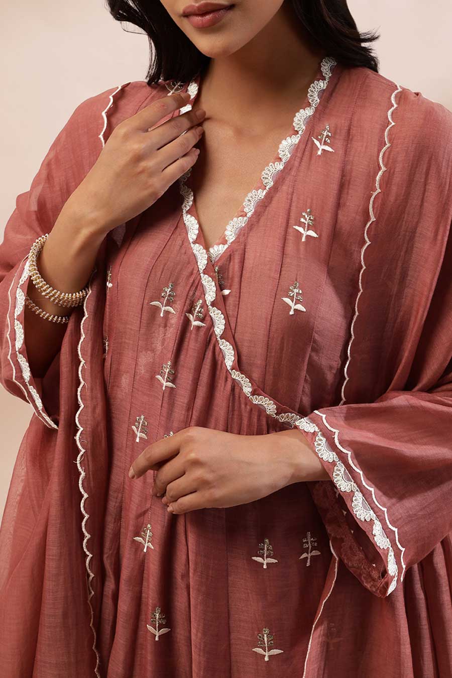 Brown Blossia Embroidered Angrakha Set
