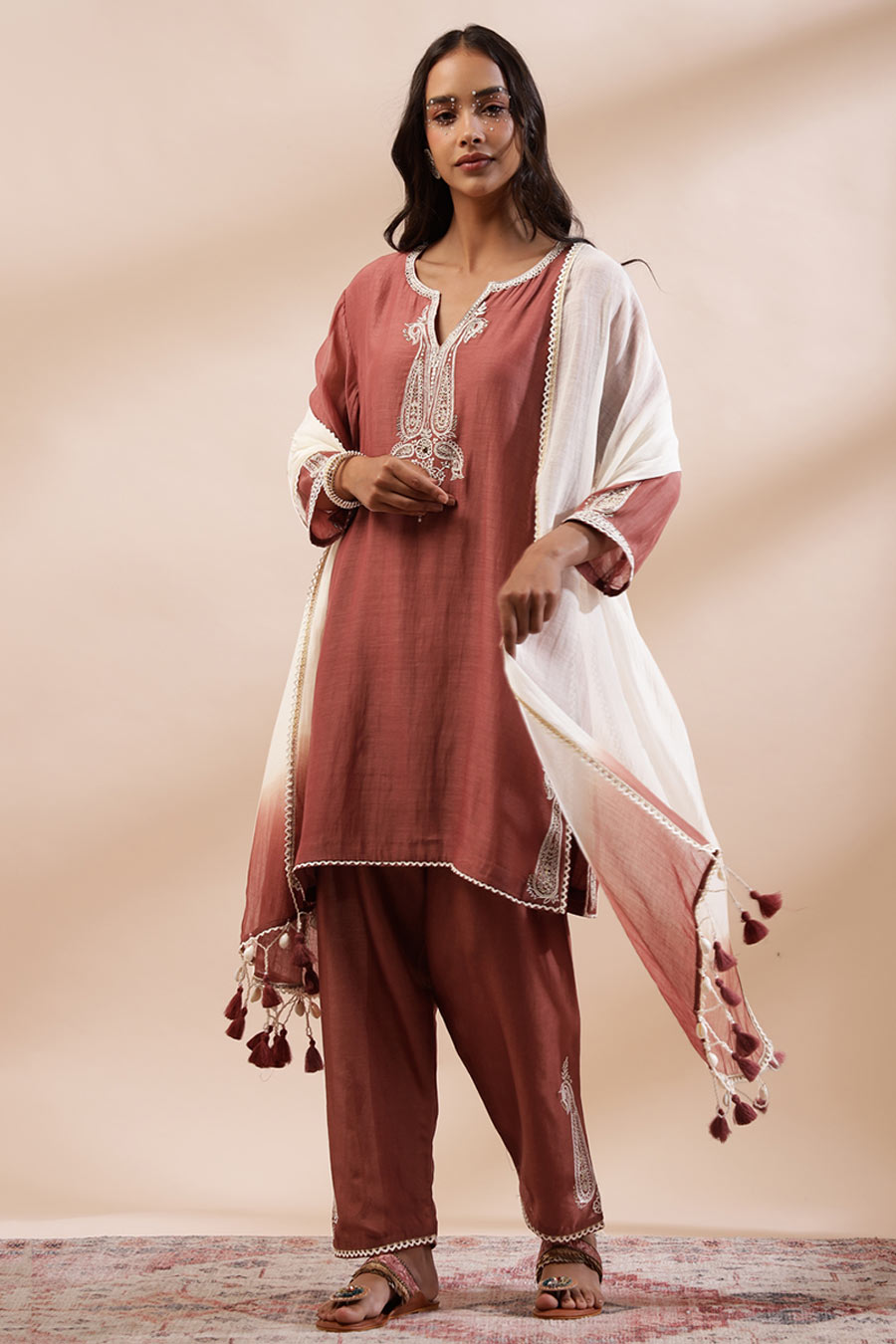 Brown Nyra Embroidered Kurta Set