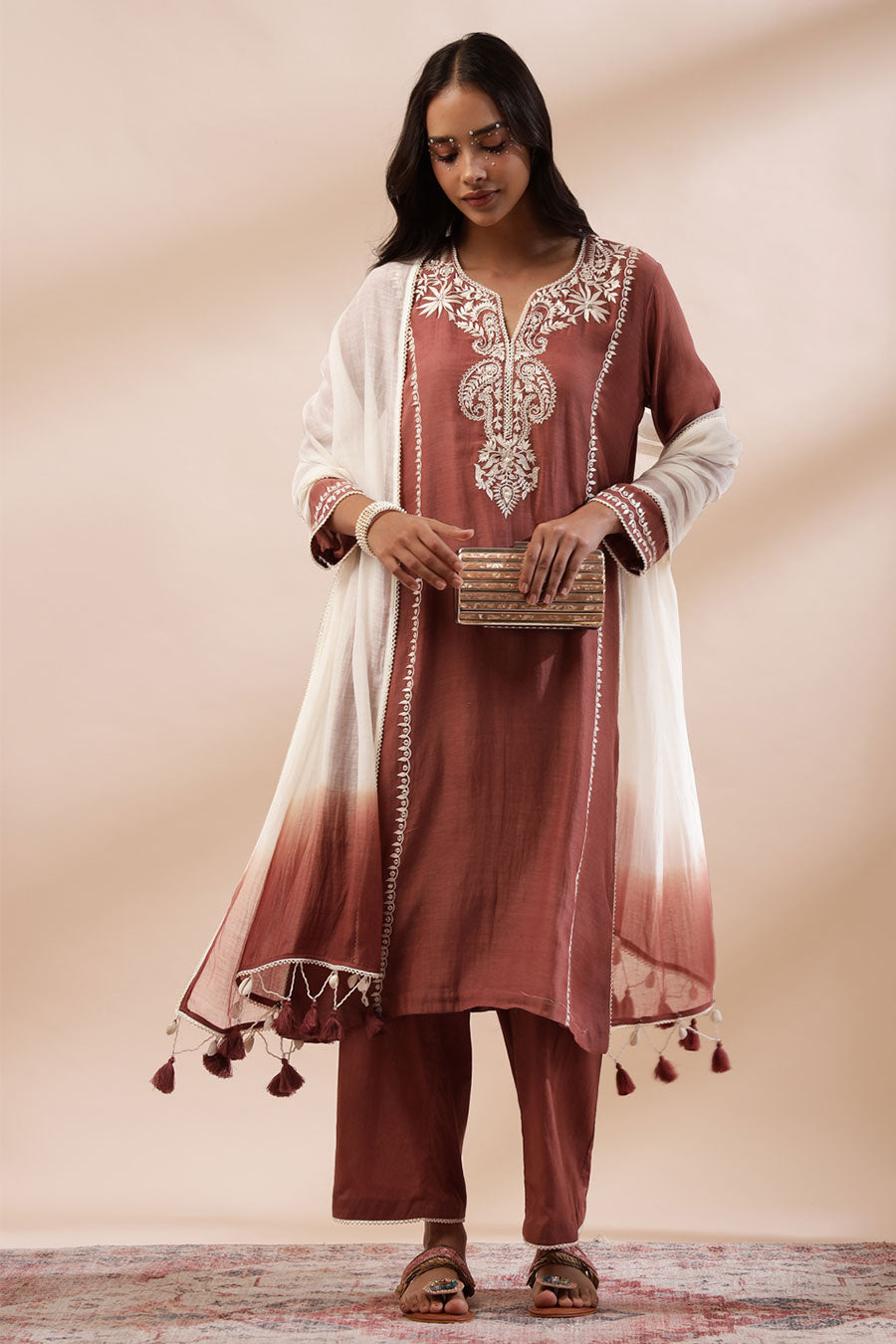 Brown Amaya Embroidered Kurta Set