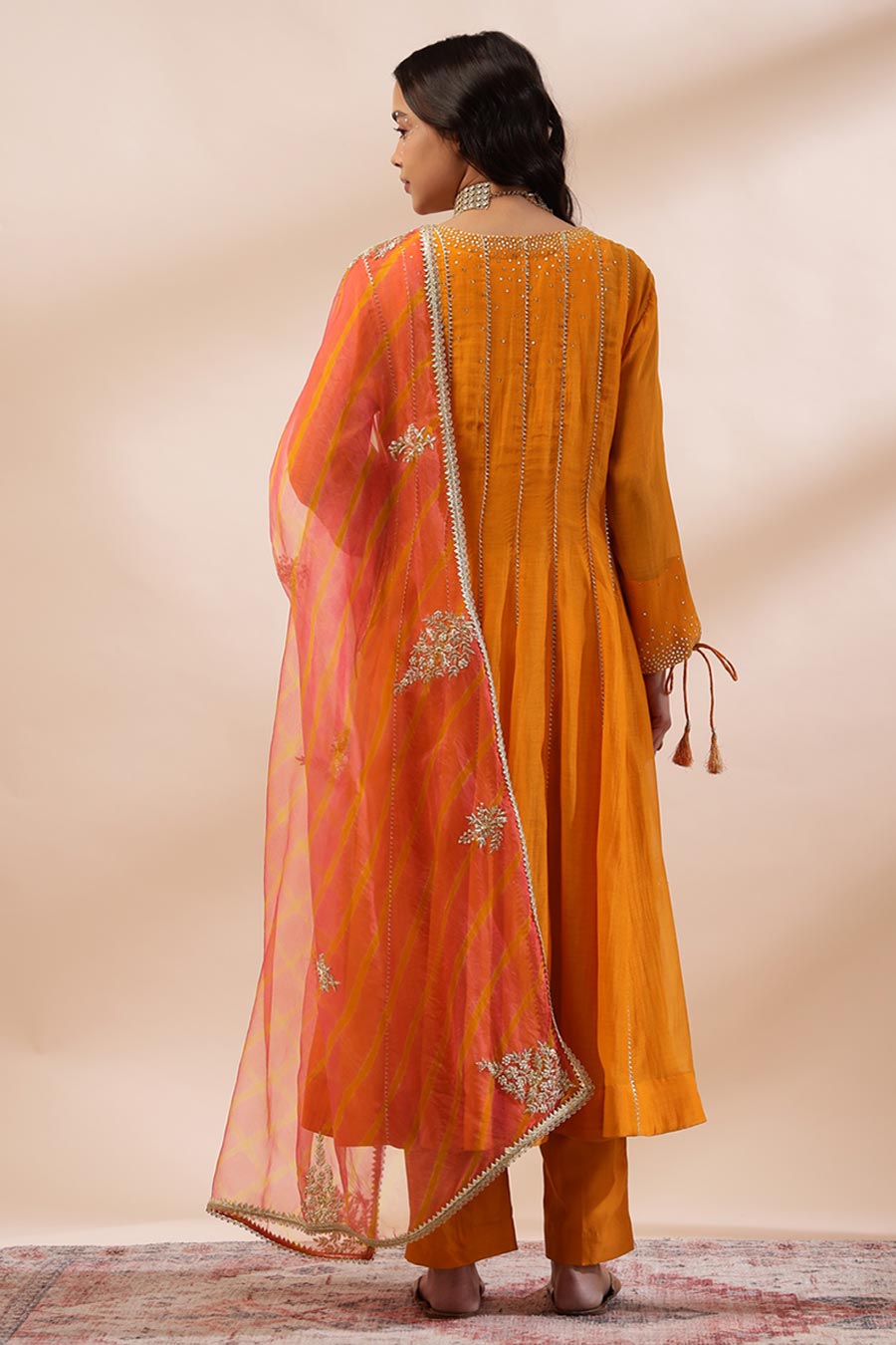 Rust Orange Hibba Embroidered Angrakha Set