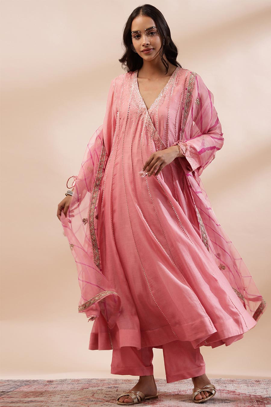 Pink Gulnaz Embroidered Angrakha Set