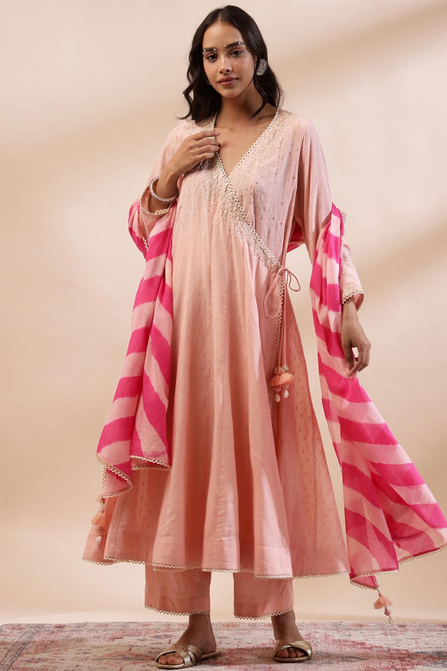 Peach Maysa Embroidered Angrakha Set
