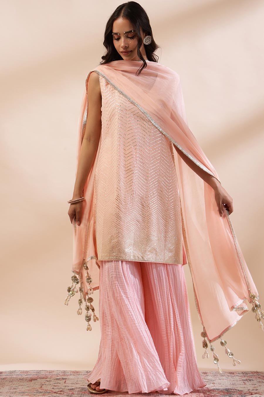 Peach Pink Zyra Embroidered Kurta Set